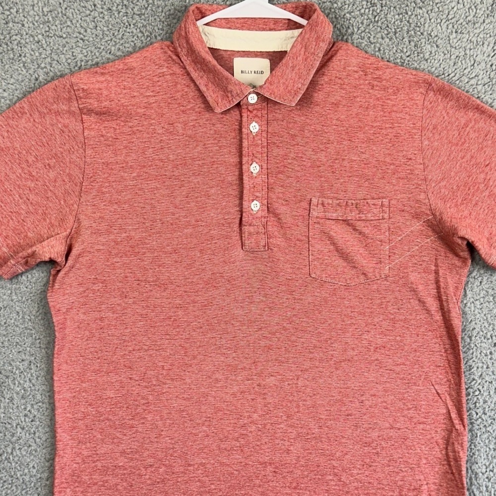 Billy Reid Shirt Golf Polo Mens Large Red Rugby Pocket Stretch Outdoor Casual